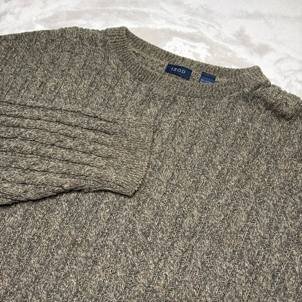 Vtg Izod Cable Knit Sweater Mens XL Brown 90s Cotton Blend Granola USA Made